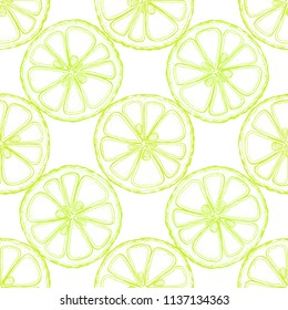 Seamless pattern of hand drawn sketch style citrus slices. Vector illustration.
