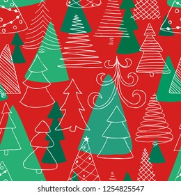 Seamless pattern of hand drawn Sketch Christmas tree. design holiday greeting cards and invitations of the Merry Christmas and Happy New Year, seasonal winter holidays.
