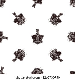 Seamless pattern of hand drawn sketch style crown isolated on white background. Vector illustration.