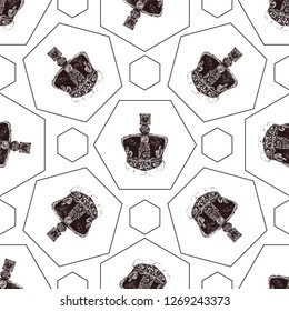 Seamless pattern of hand drawn sketch style crown isolated on white background. Vector illustration.