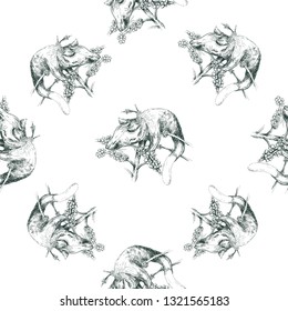 Seamless pattern of hand drawn sketch style civet isolated on white background. Vector illustration.