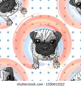 Seamless pattern of hand drawn sketch pugs.