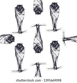 Seamless pattern of hand drawn sketch style bat isolated on white background. Vector illustration.