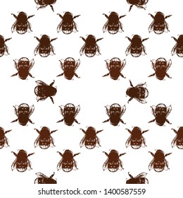Seamless pattern of hand drawn sketch style bumblebee isolated on white background. Vector illustration.