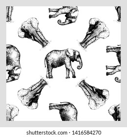 Seamless pattern of hand drawn sketch style elephant isolated on white background. Vector illustration.