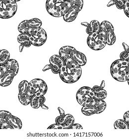 Seamless pattern of hand drawn sketch style pythons isolated on white background. Vector illustration.