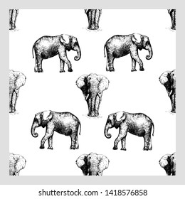 Seamless pattern of hand drawn sketch style elephant isolated on white background. Vector illustration.
