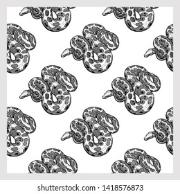 Seamless pattern of hand drawn sketch style pythons isolated on white background. Vector illustration.