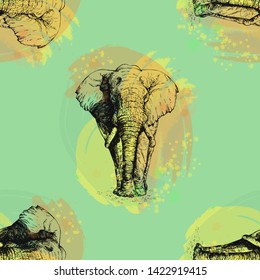 Seamless pattern of hand drawn sketch style elephant. Vector illustration.