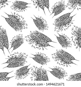 Seamless pattern of hand drawn sketch style cereals isolated on white background. Vector illustration.