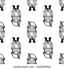 Seamless pattern of hand drawn sketch style Nutcracker character isolated on white background. Vector illustration.