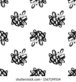 Seamless pattern of hand drawn sketch style pine nuts isolated on white background. Vector illustration.