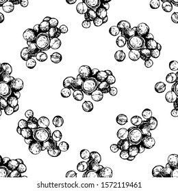 Seamless pattern of hand drawn sketch style macadamia nuts isolated on white background. Vector illustration.