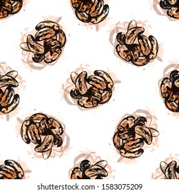 Seamless pattern of hand drawn sketch style Brazilian nuts isolated on white background. Vector illustration.