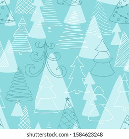 Seamless pattern of hand drawn Sketch Christmas tree. design holiday greeting cards and invitations of the Merry Christmas and Happy New Year, seasonal winter holidays.