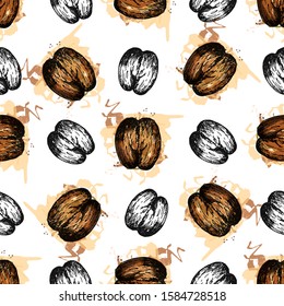 Seamless pattern of hand drawn sketch style sea coconuts isolated on white background. Vector illustration.