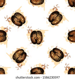 Seamless pattern of hand drawn sketch style sea coconuts isolated on white background. Vector illustration.