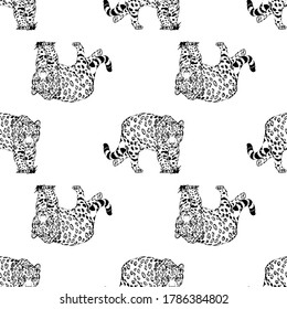 Seamless pattern of hand drawn sketch style leopards isolated on white background. Vector illustration.