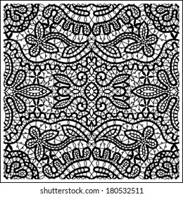 Seamless pattern, hand drawn sketch background, retro floral and geometric ornament, vector lace texture, abstract decoration black and white