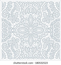Seamless pattern, hand drawn sketch background, retro floral and geometric ornament, vector lace texture, abstract decoration blue on white