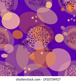 Seamless pattern of hand drawn sketch style isolated leopards. Vector illustration.