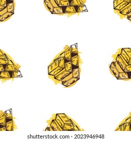 Seamless pattern of hand drawn sketch style bars of gold isolated on white background. Vector illustration.