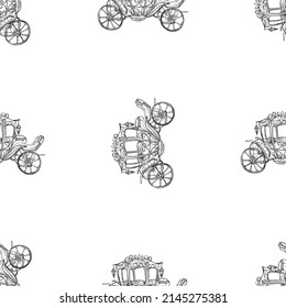 Seamless pattern of hand drawn sketch style coach isolated on white background. Vector illustration.