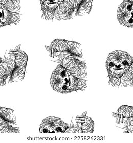 Seamless pattern of hand drawn sketch style Sloths isolated on white background. Vector illustration.