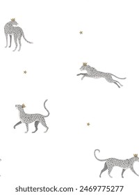 Seamless pattern of hand drawn sketch style bengal cats. Vector illustration isolated on white background.
