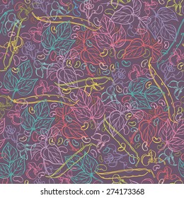 Seamless pattern from hand drawn sketch peas vegetable - eco food vector ink illustration