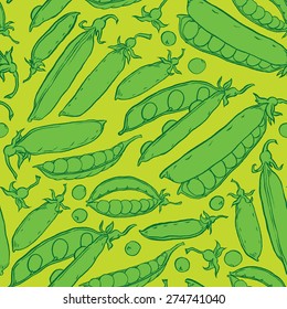Seamless pattern from hand drawn sketch peas vegetable - eco food vector ink illustration