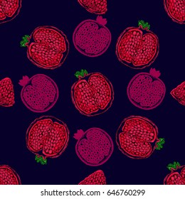 Seamless pattern of hand drawn sketch style pomegranate. Isolated vector illustration.
