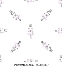 Seamless pattern of hand drawn sketch style abstract rabbit. Isolated vector illustration.