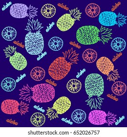 Seamless pattern of hand drawn sketch style pineapple. Isolated vector illustration.