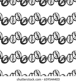 Seamless pattern of hand drawn sketch style coffee beans. Vector illustration.