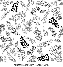 Seamless pattern of hand drawn sketch style abstract plants. Vector illustration.