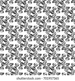 Seamless pattern of hand drawn sketch style coffee beans. Vector illustration isolated on white background.