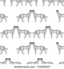 Seamless pattern of hand drawn sketch style serval. Vector illustration isolated on white background.