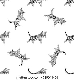Seamless pattern of hand drawn sketch style cat. Vector illustration.