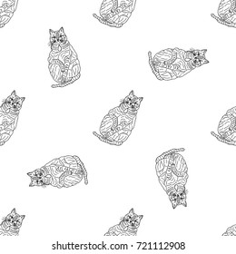 Seamless pattern of hand drawn sketch style cat. Vector illustration.