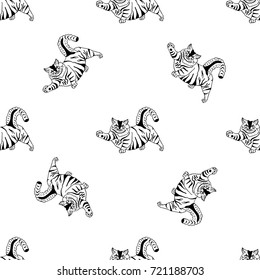 Seamless pattern of hand drawn sketch style cat. Vector illustration.
