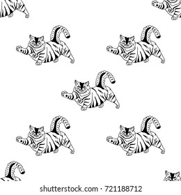 Seamless pattern of hand drawn sketch style cat. Vector illustration.