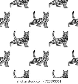 Seamless pattern of hand drawn sketch style cat. Vector illustration.