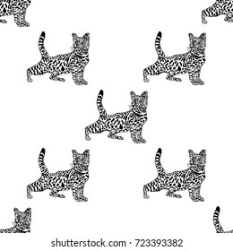 Seamless pattern of hand drawn sketch style cat. Vector illustration.