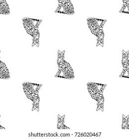 Seamless pattern of hand drawn sketch style cat. Vector illustration.