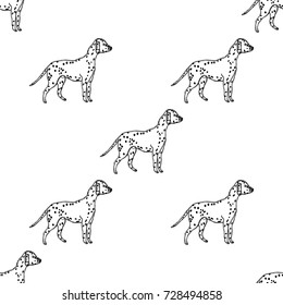 Seamless pattern of hand drawn sketch style dalmatian dog.Vector illustration isolated on white background