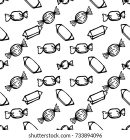 Seamless pattern of hand drawn sketch style candies.Vector illustration isolated on white background