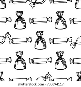 Seamless pattern of hand drawn sketch style candies.Vector illustration isolated on white background