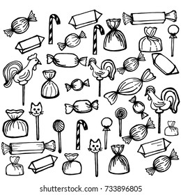 Seamless pattern of hand drawn sketch style candies.Vector illustration isolated on white background