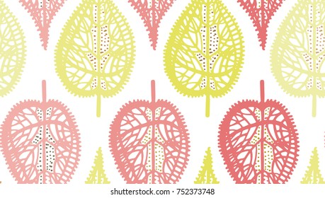 Seamless pattern of hand drawn sketch style leaves. Vector illustration.